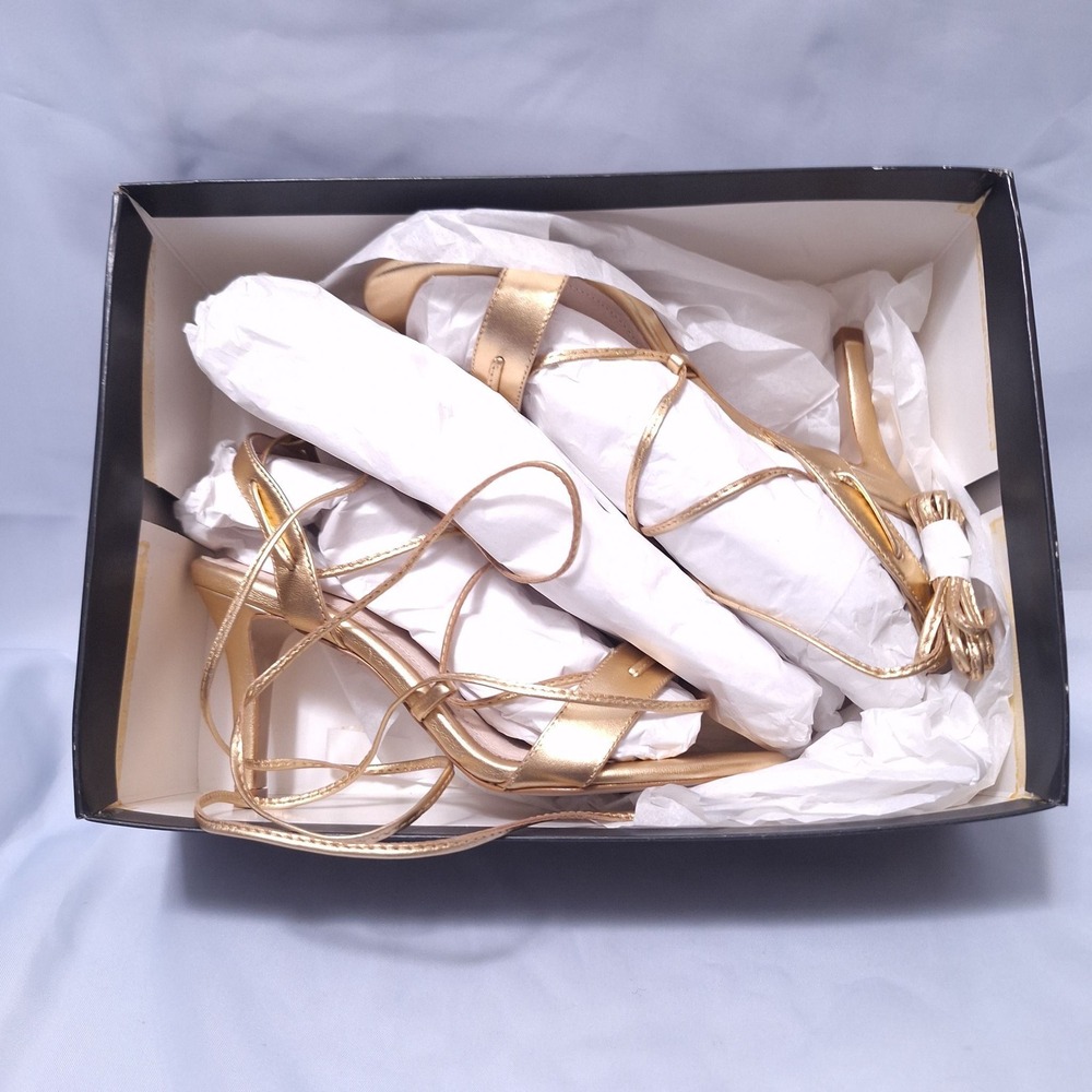 Barneys New York Shelia Lace Up Sandals Gold Metallic Leather Heels Sz 6 Strappy - Picture 9 of 10